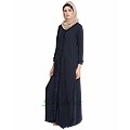 Front open abaya with frills on panels and sleeves- Navy Blue Front open abaya with frills on panels and sleeves- Navy Blue